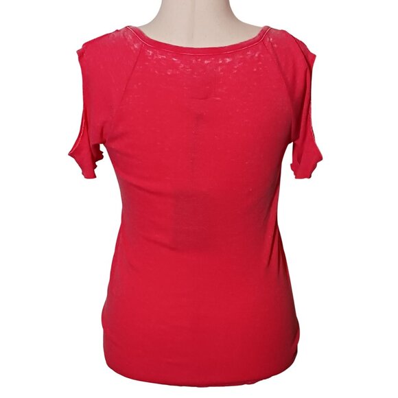 NEW Chaser Ribbed Cotton Blend Top Cut-out Shoulders Watermelon Pink L - Picture 4 of 12